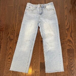 OAT New York Light Wash Straight Leg raw hem jeans, Size 27